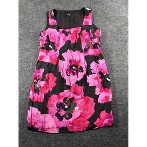 Nine West Womens Pink Black Floral 100% Silk Sleeveless Shift Dress Size 8